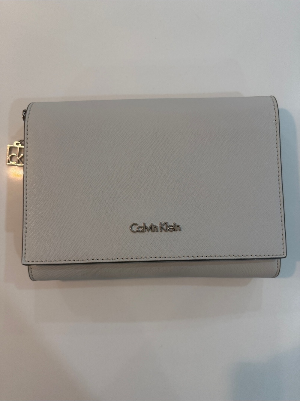 Calvin Klein Light Grey Fold-Over Crossbody with silver Accent Vintage